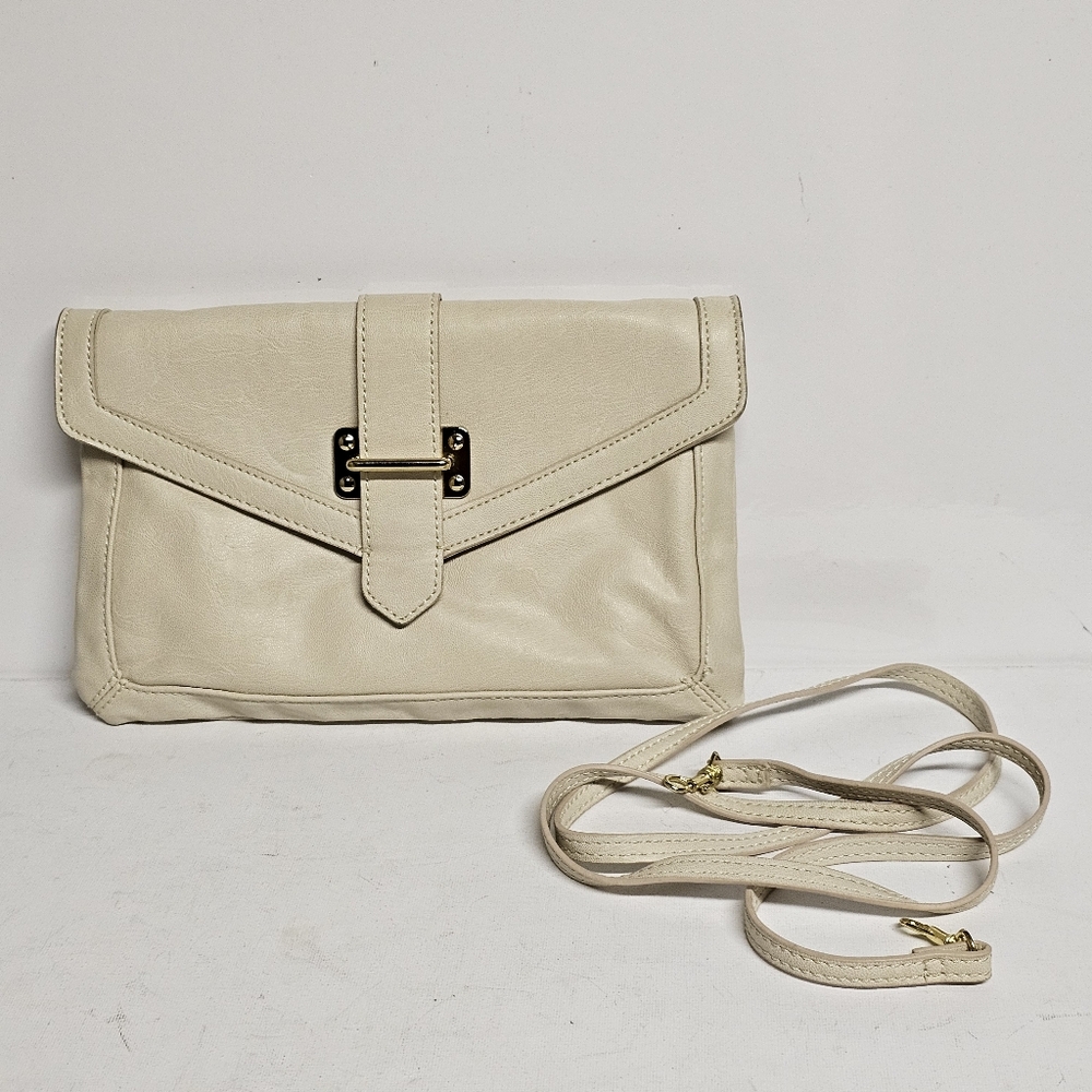 ALDO Cream Faux Leather Crossbody Clutch Purse Gold Hardware 10.25" x 6.5"
